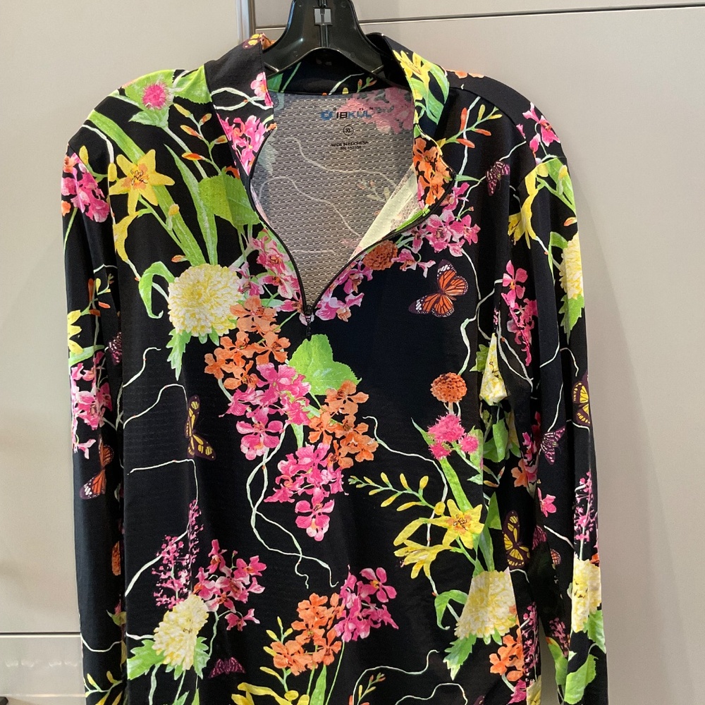 IBKUL MOCK NECK LONG SLEVE UPF+50 1/4 ZIP  BLACK MULTI